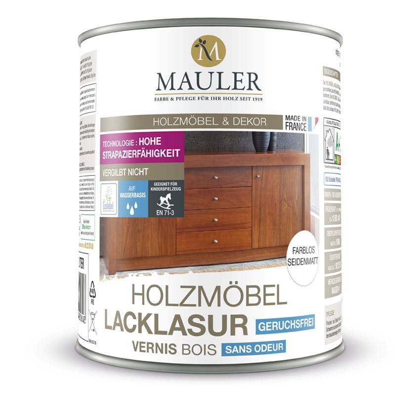 Mauler Holzmöbel Lacklasur Seidenmatt Farblos 1l